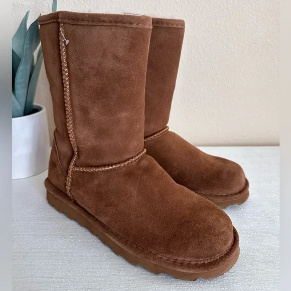 New BearPaw Elle Cognac Suede Sheep Skin Wool Mid Height Boots Women’s 8 - Picture 6 of 15